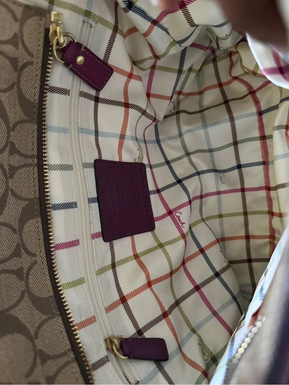 Coach Signature Canvas Tote with Purple Trim